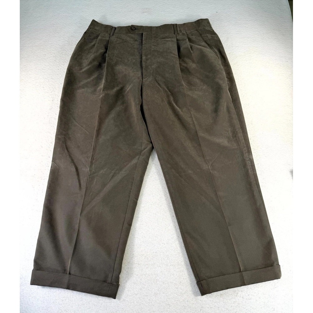 RBM Dress Pants Mens 40x32 Gray Pleated Front Low Waist Classic Business Cuffed